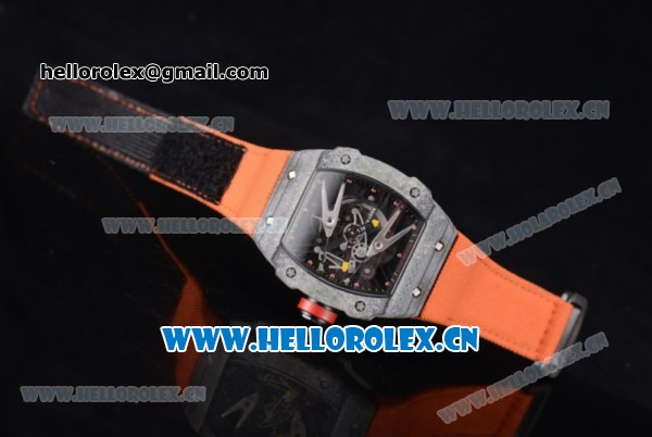 Richard Mille RM027-2 Miyota 9015 Automatic Carbon Fiber Case with Skeleton Dial Dot Markers and Oranger Nylon Strap - Click Image to Close
